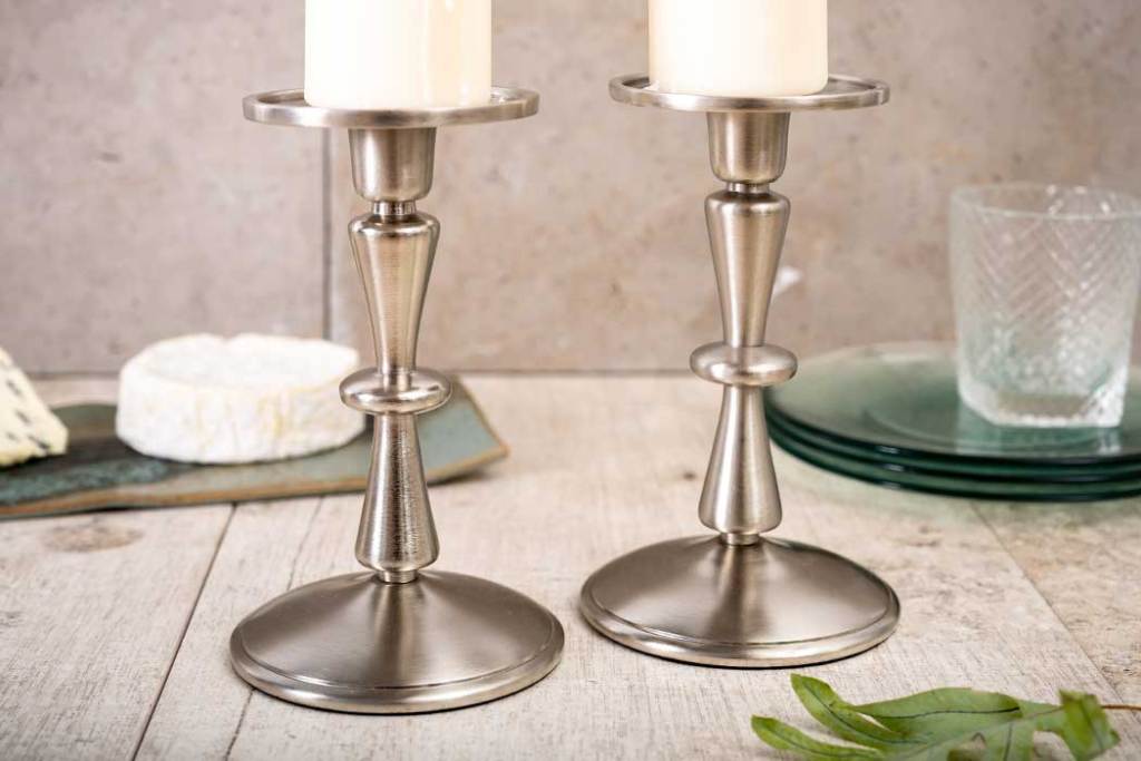 Satin Nickel pillar candle holder