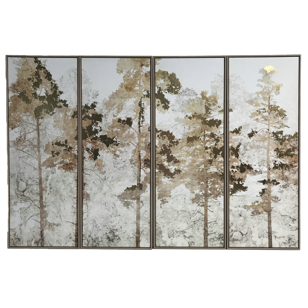 Foil Trees Set of 4 Framed Canvas Wall Art