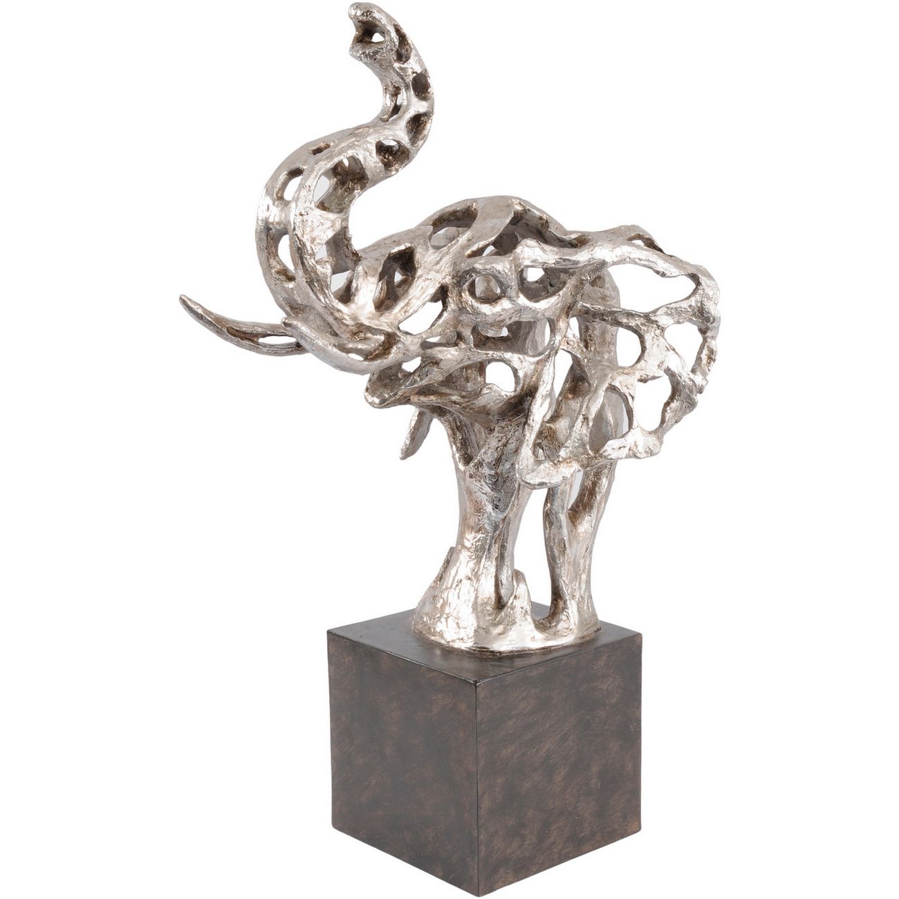 Abstract Elephant Head Sculpture — Silver Resin