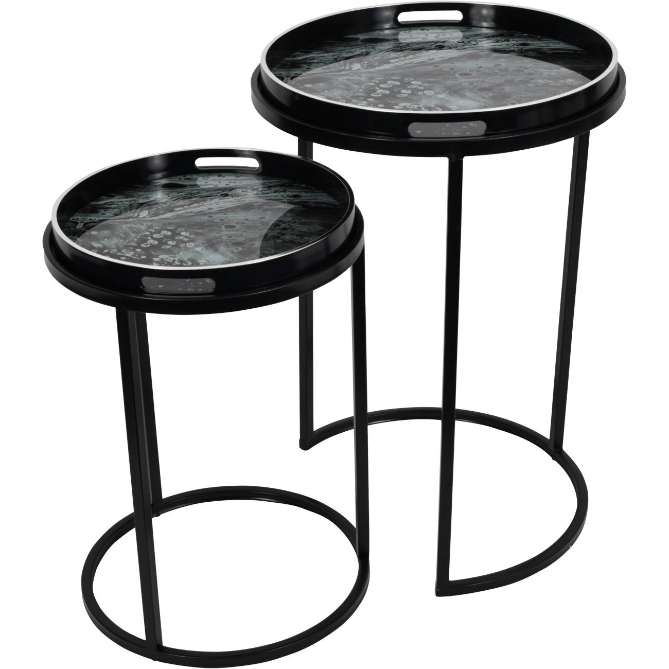 Monochrome Swirl Set Of 2 Side Tray Tables