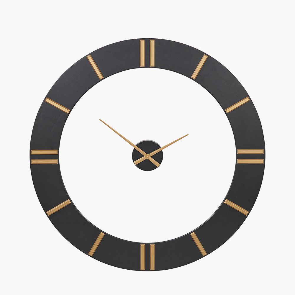Open wall clock in black and gold