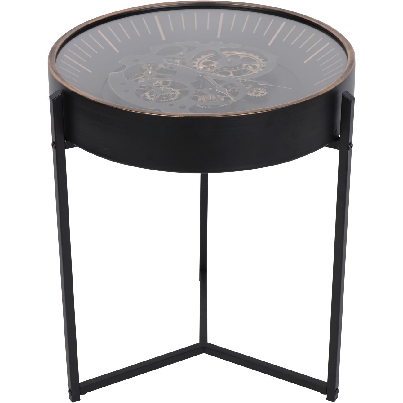 Palladium Side Table Clock with Moving Cogs Black Gold