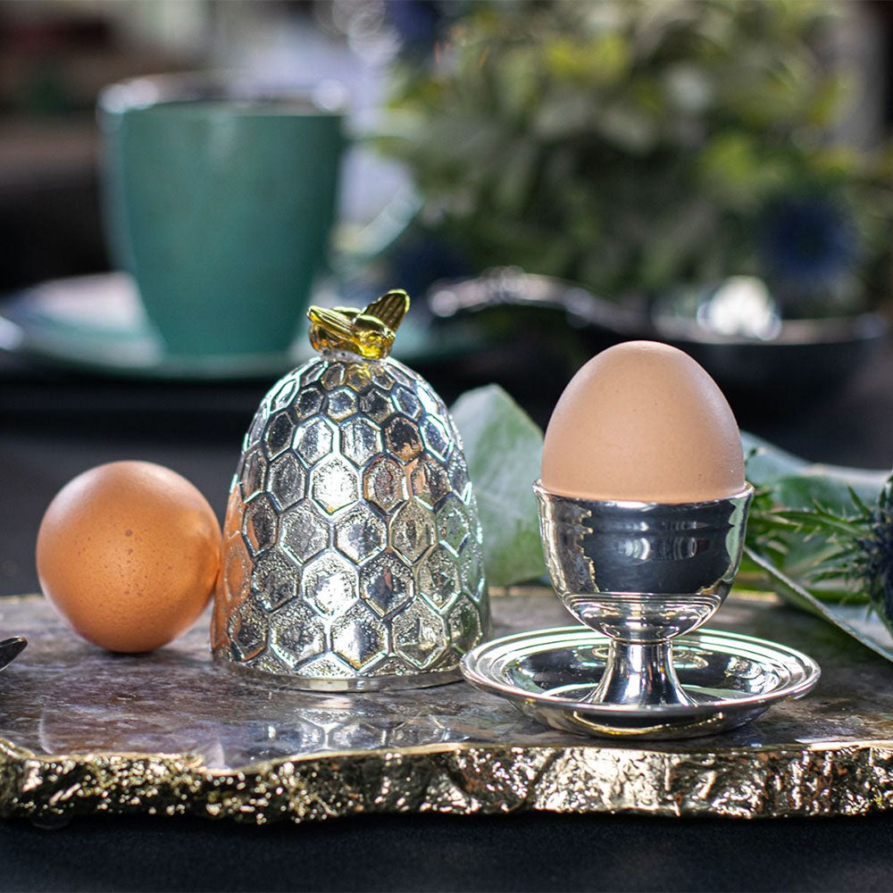 Bee Honeycomb Silver Plated Egg Cup