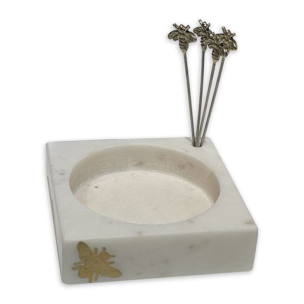 Bee Marble Olives Dish with Picks