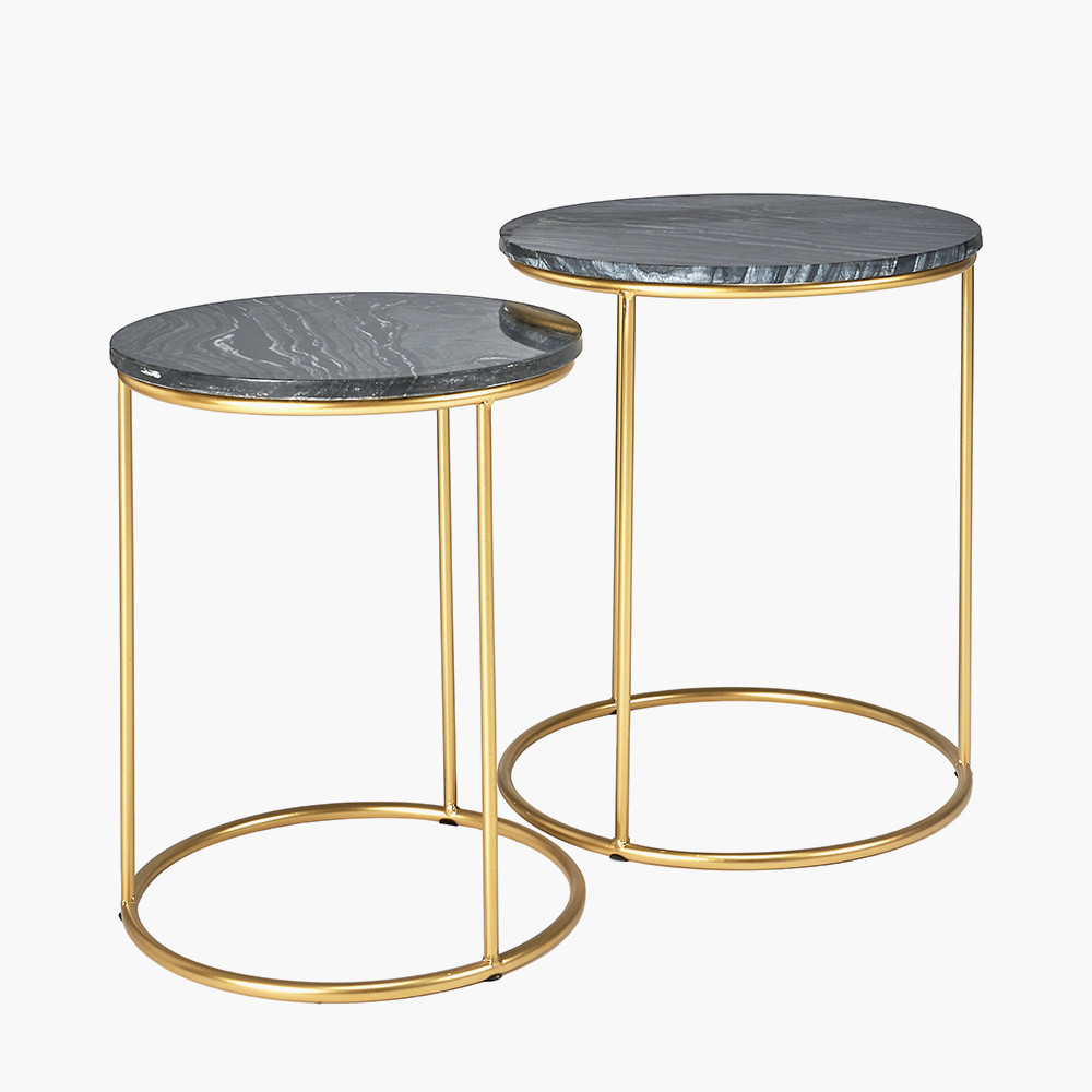 Milly Black Marble Set of 2 Tables with Gold Frame