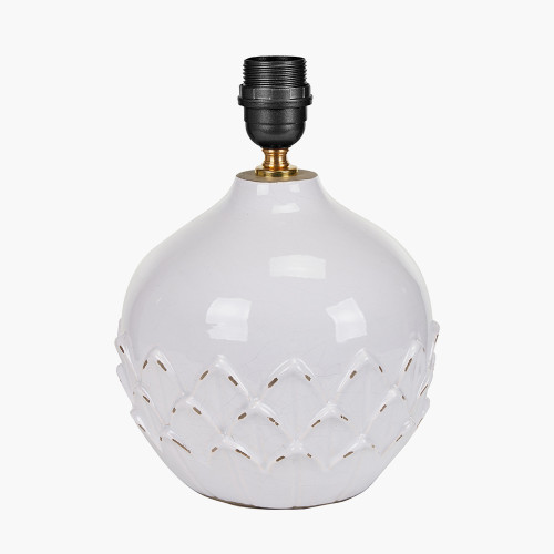 Willow White Leaf Detail Small Stoneware Table Lamp Base
