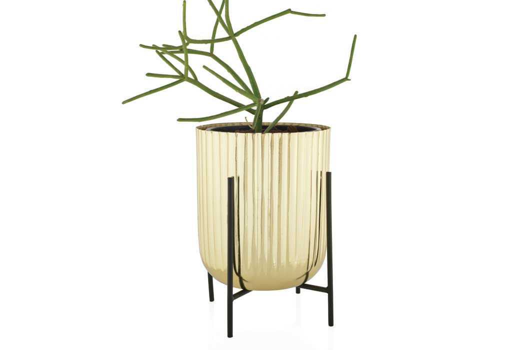 Large ribbed gold plant stand